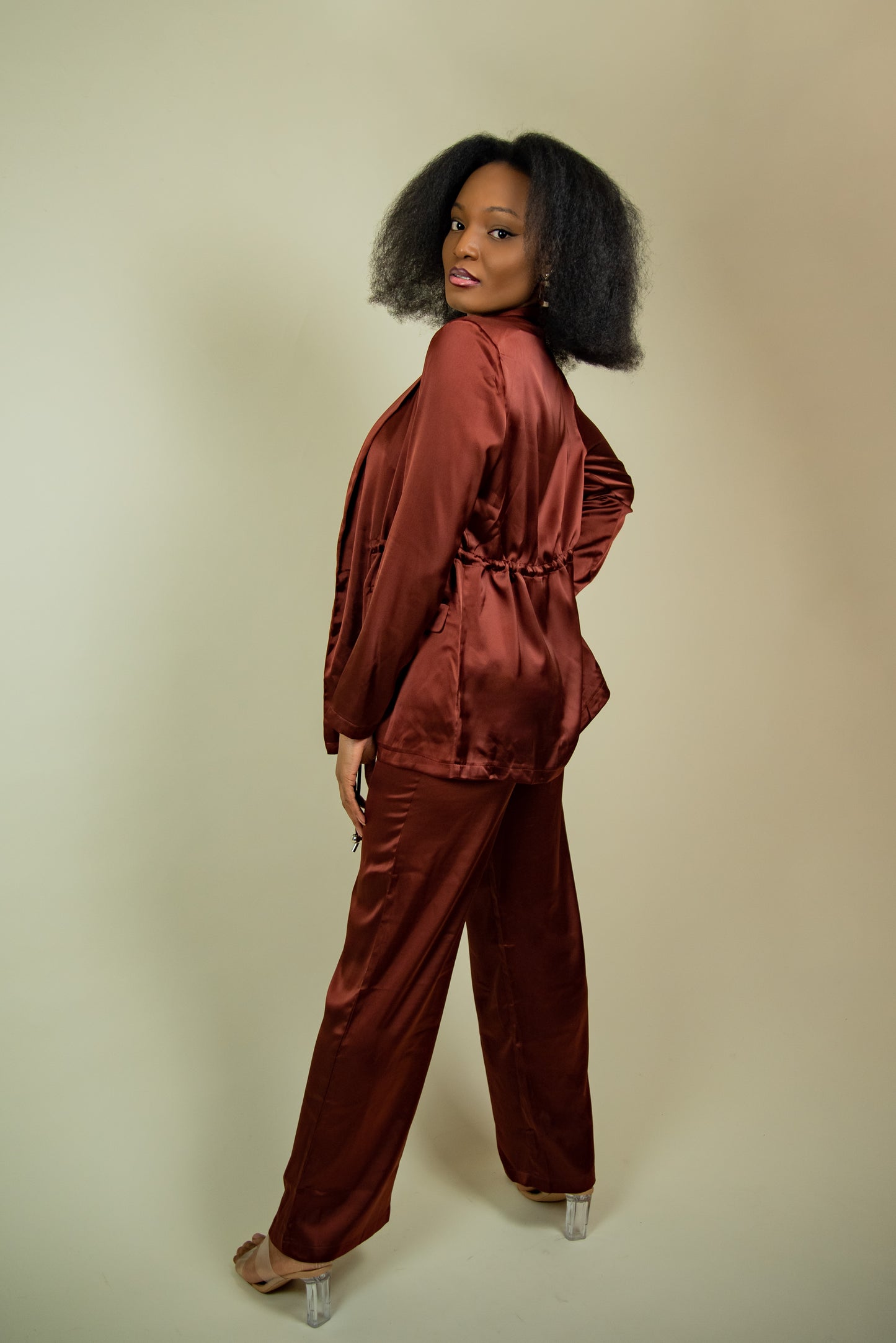 Ella satin blazer and pants set