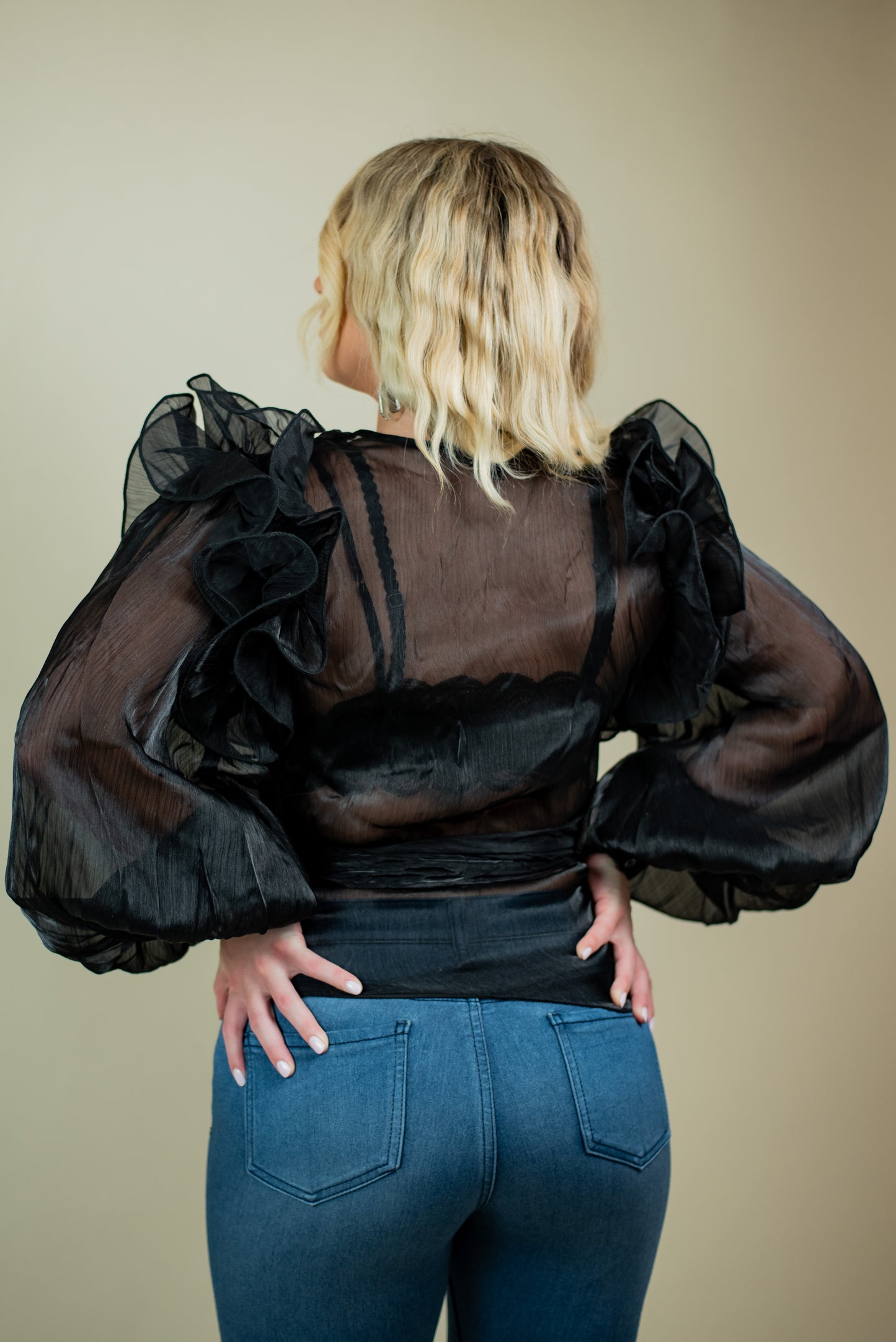 Dita ruffle shoulder tie waist blouse