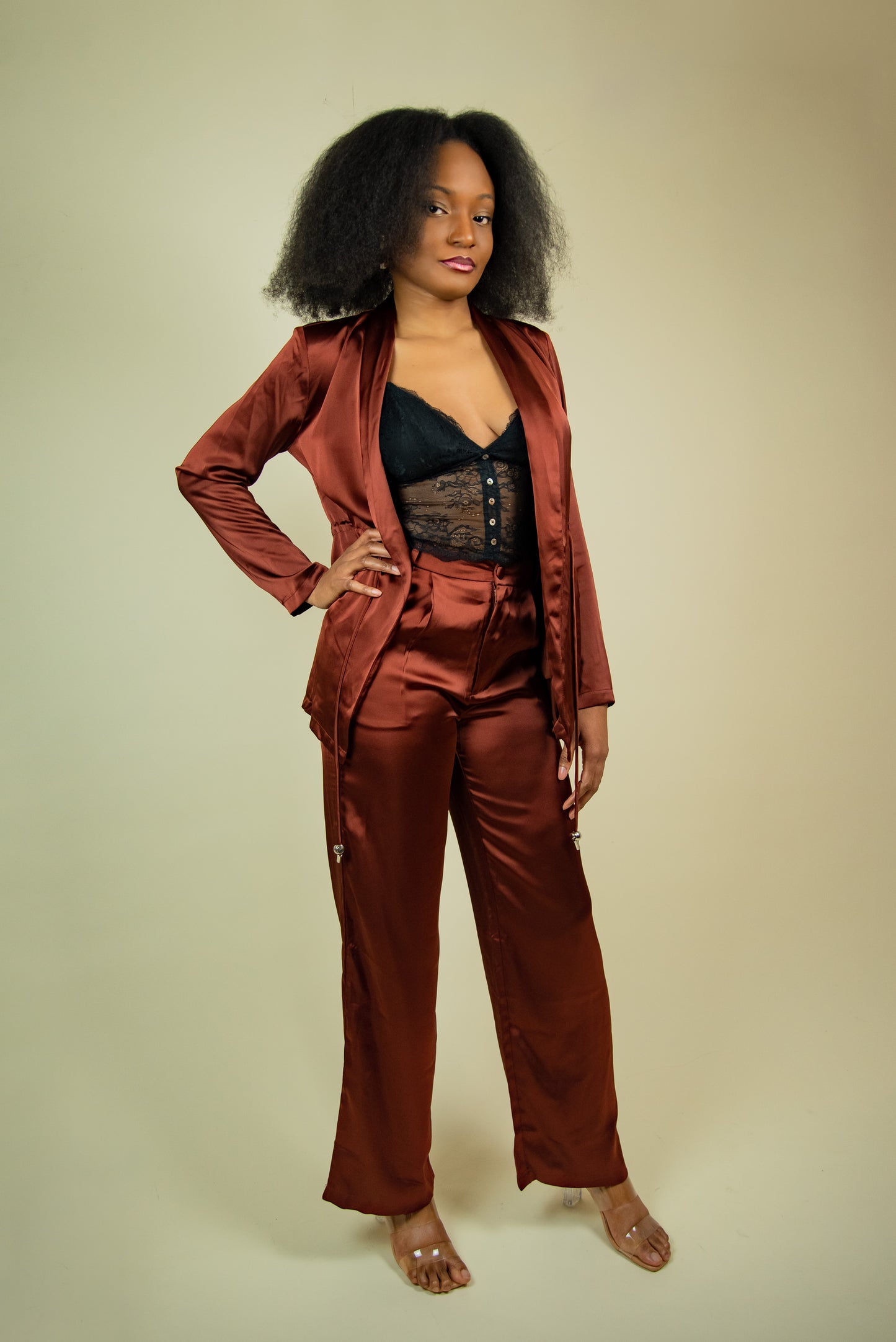 Ella satin blazer and pants set