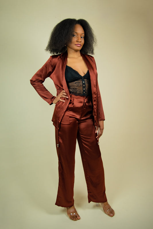 Ella satin blazer and pants set